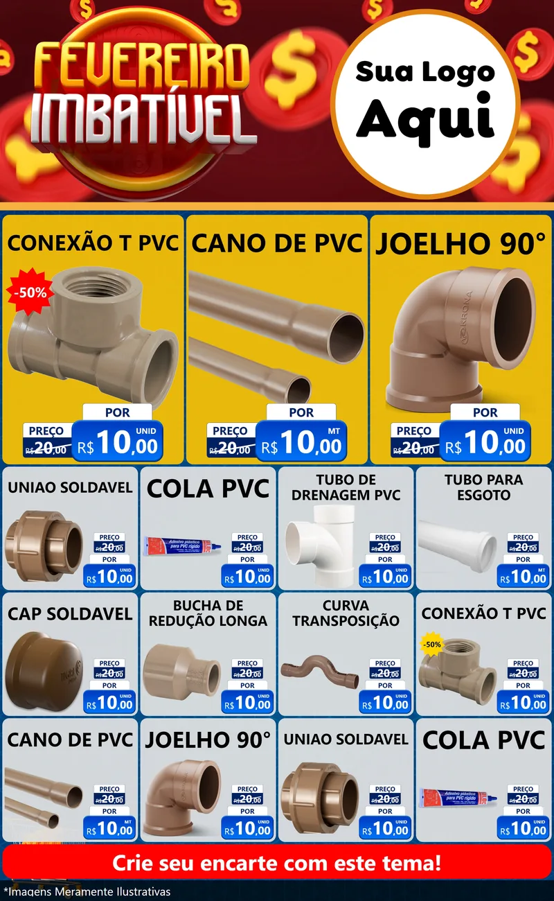 Modelo de Encarte para Encarte Grande com o tema Fevereiro Imbatível para Tubos e conexões