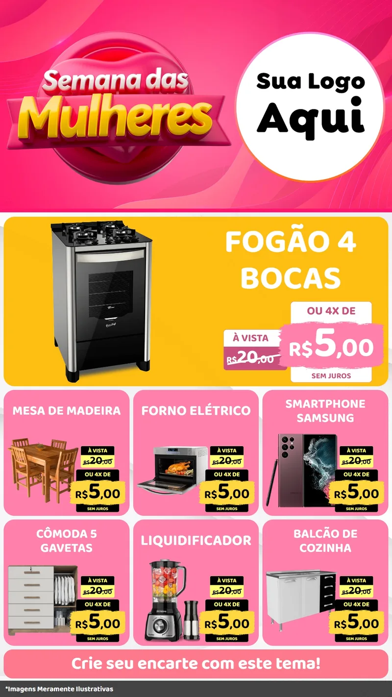 Modelo de Rede Social para Stories com o tema Semana das Mulheres para Móveis e Eletro