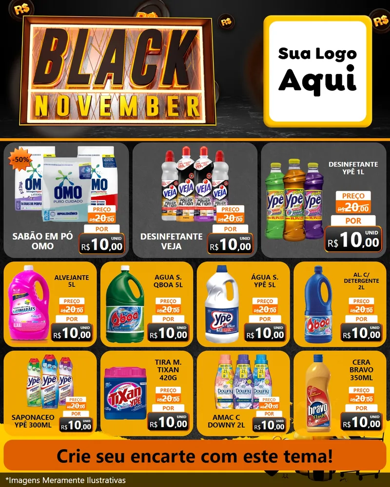Modelo de Rede Social para Feed Instagram com o tema Black November para Produtos de Limpeza