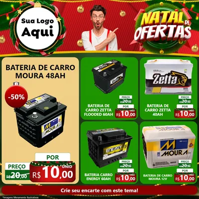 Modelo de Rede Social para Feed Facebook com o tema Natal de Ofertas para Baterias Elétricas