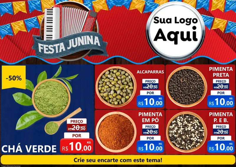 Modelo de Encarte para Encarte A4 Horizontal com o tema Festa Junina para Produtos Naturais