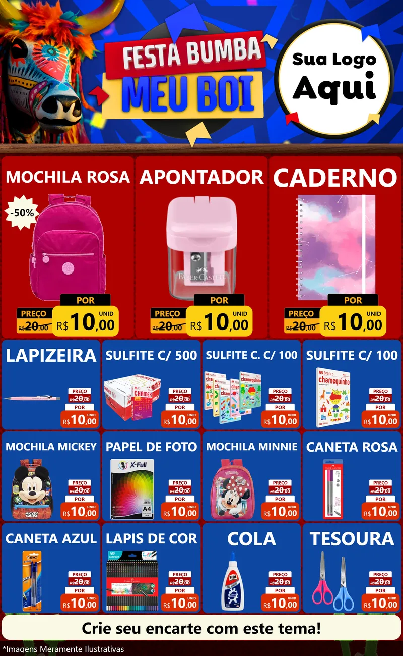 Modelo de Encarte para Encarte Grande com o tema Festa Bumba meu Boi para Papelaria