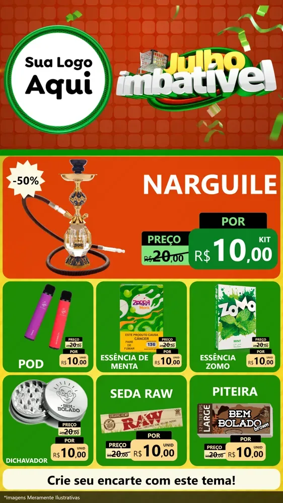 Modelo de Rede Social para Stories com o tema Julho Imbatível para Tabacaria