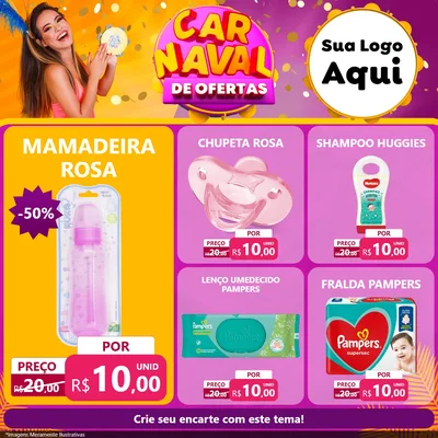 Modelo de Rede Social para Feed Facebook com o tema Carnaval de Ofertas para Bebês