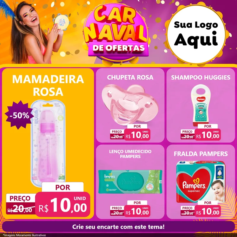 Modelo de Rede Social para Feed Facebook com o tema Carnaval de Ofertas para Bebês