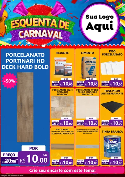 Modelo de Encarte para Encarte A4 Vertical com o tema Esquenta de Carnaval para Pisos e revestimentos