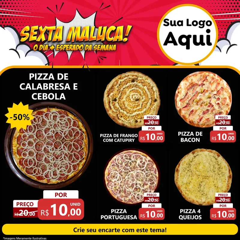 Modelo de Rede Social para Feed Facebook com o tema Sexta Maluca! para Pizzaria