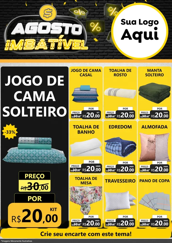 Modelo de Encarte para Encarte A4 Vertical com o tema Agosto Imbatível para Cama, Mesa e Banho