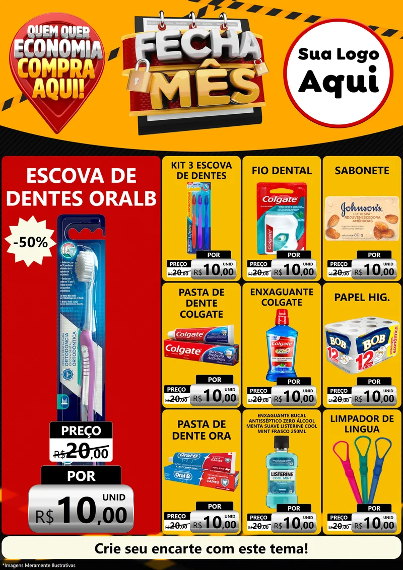 Modelo de Encarte para Encarte A4 Vertical com o tema Fecha Mês para Higiene Pessoal