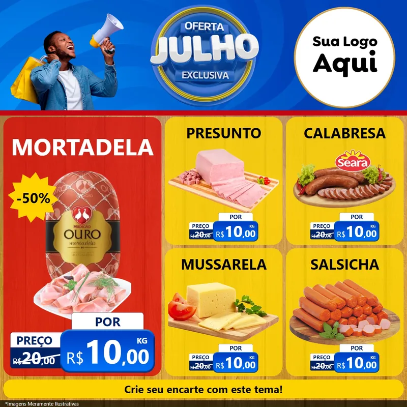Modelo de Rede Social para Feed Facebook com o tema Oferta Exclusiva, Julho para Frios e Laticínios
