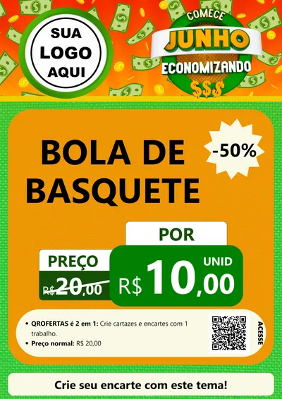 Modelo de Cartaz para Cartaz A4 Vertical com o tema Comece Junho Economizando para Artigos Esportivos