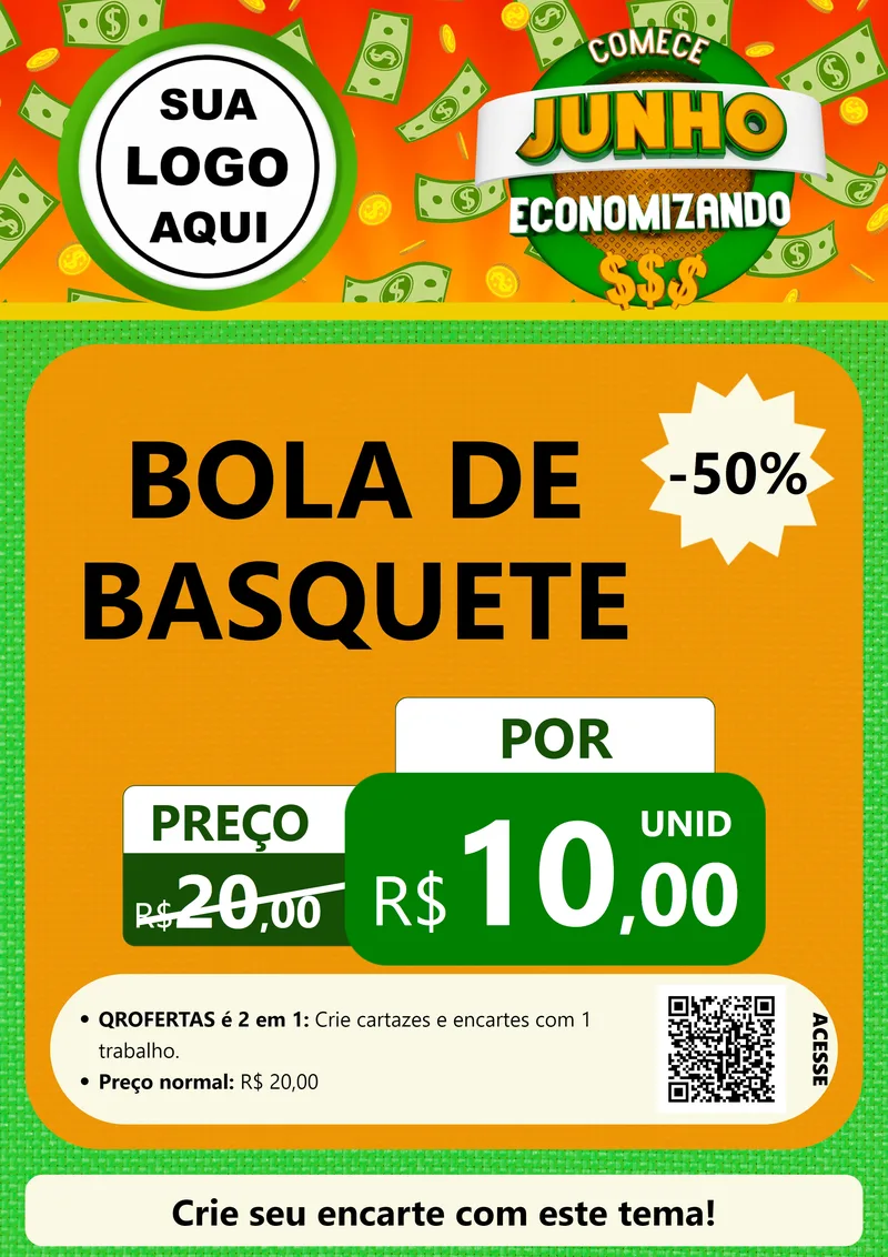 Modelo de Cartaz para Cartaz A4 Vertical com o tema Comece Junho Economizando para Artigos Esportivos