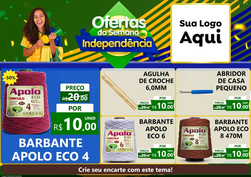 Modelo de Encarte para Encarte A4 Horizontal com o tema Ofertas da Semana da Independência para Armarinho e Aviamentos