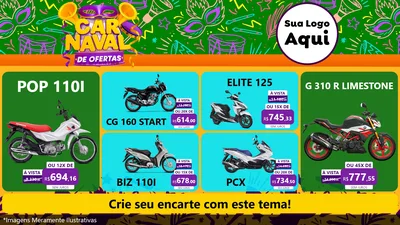 Modelo de TV para TV Horizontal com o tema Carnaval de Ofertas para Concessionaria de Motos