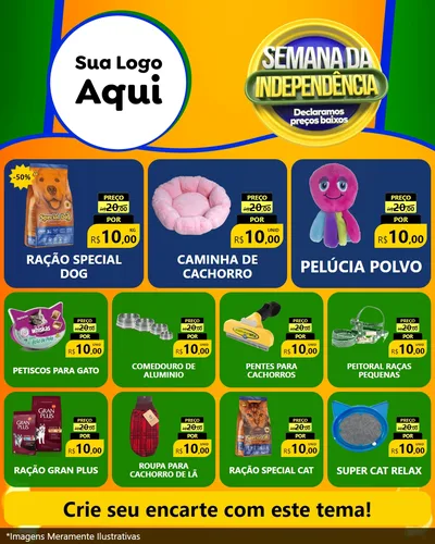 Modelo de Rede Social para Feed Instagram com o tema Semana da Independência Declaramos Preços Baixos para Pet Shop