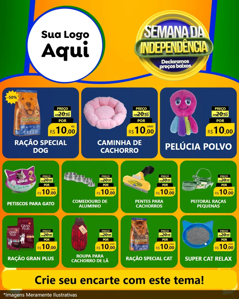Modelo de Rede Social para Feed Instagram com o tema Semana da Independência Declaramos Preços Baixos para Pet Shop