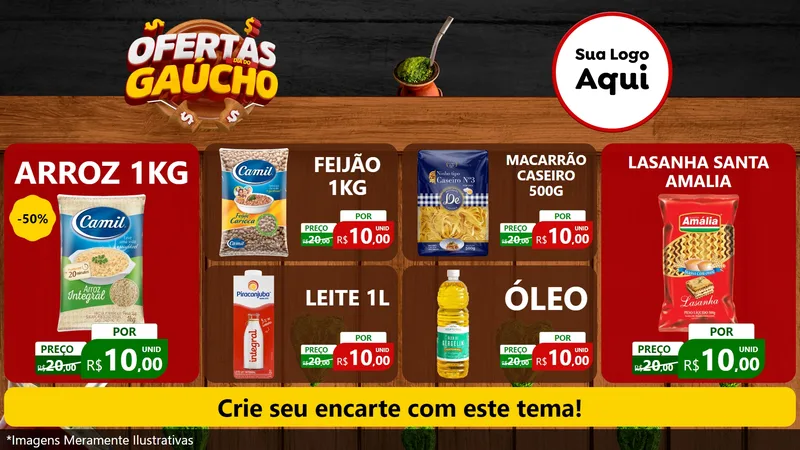 Modelo de TV para TV Horizontal com o tema Ofertas Dia do Gaúcho para Supermercado