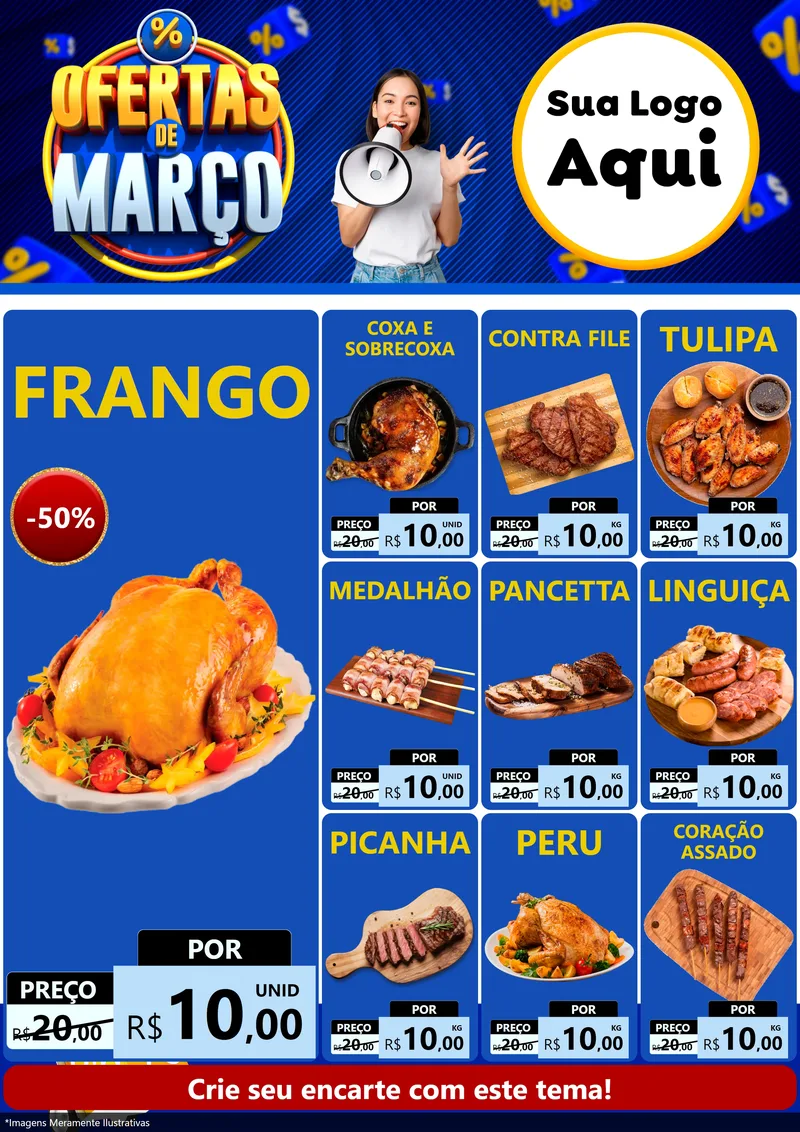 Modelo de Encarte para Encarte A4 Vertical com o tema Ofertas de Março para Assados