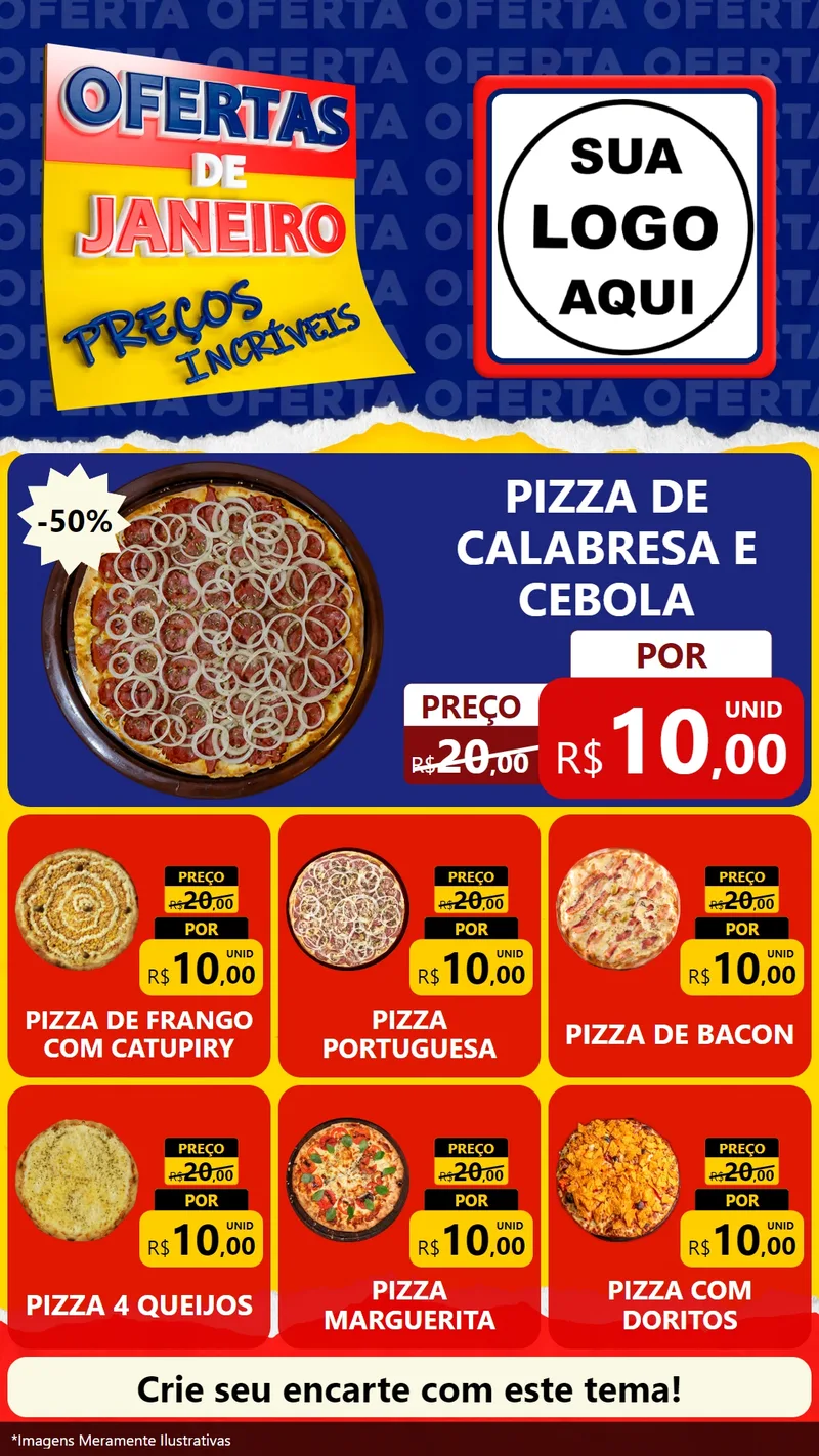 Modelo de Rede Social para Stories com o tema Ofertas de Janeiro - Preços Incríveis para Pizzaria