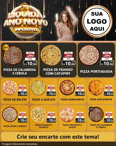 Modelo de Rede Social para Feed Instagram com o tema Liquida Ano Novo Imperdível para Pizzaria