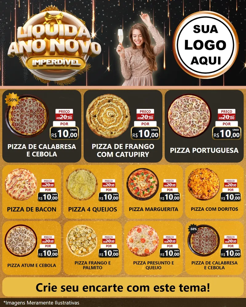 Modelo de Rede Social para Feed Instagram com o tema Liquida Ano Novo Imperdível para Pizzaria