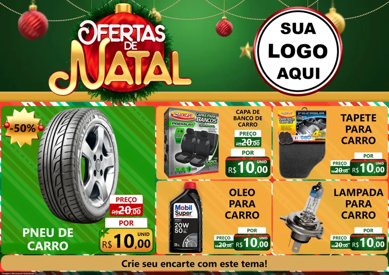 Modelo de Encarte para Encarte A4 Horizontal com o tema Ofertas de Natal para Auto peças