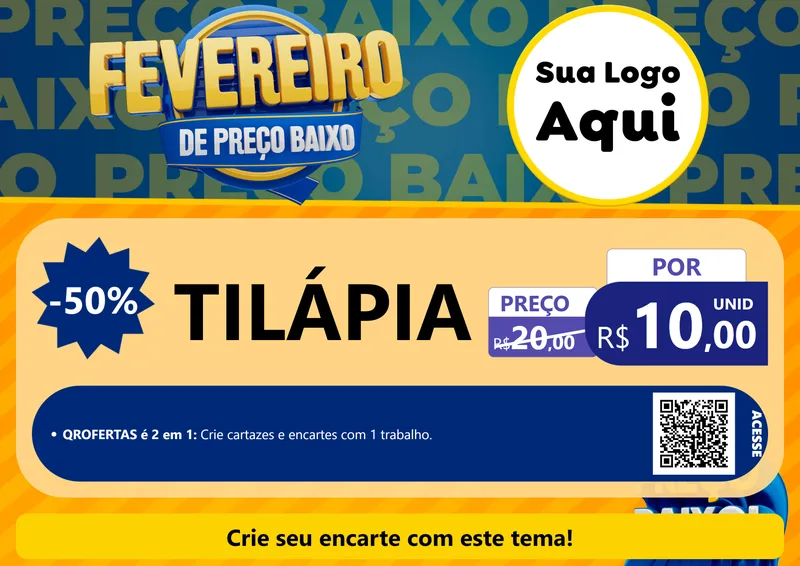 Modelo de Cartaz para Cartaz A4 Horizontal com o tema Fevereiro de Preço Baixo para Peixaria