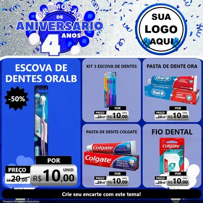 Modelo de Rede Social para Feed Facebook com o tema Promoção de Aniversário - 4 Anos para Higiene Pessoal