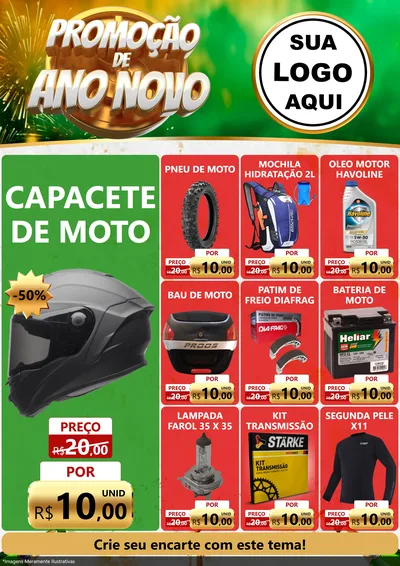 Modelo de Encarte para Encarte A4 Vertical com o tema Promoção de Ano Novo para Moto peças