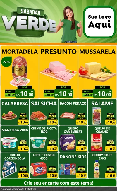 Modelo de Encarte para Encarte Grande com o tema Sabadão Verde para Frios e Laticínios