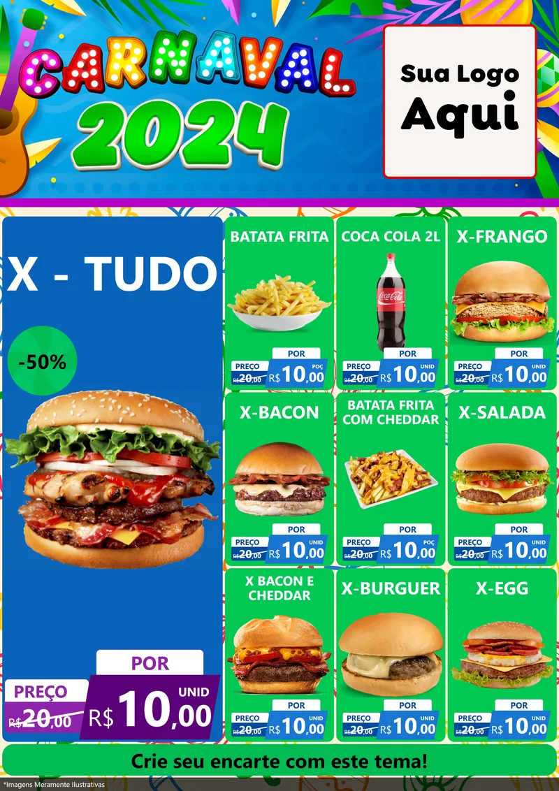 Modelo de Encarte para Encarte A4 Vertical com o tema Carnaval 2027 para Hamburgueria