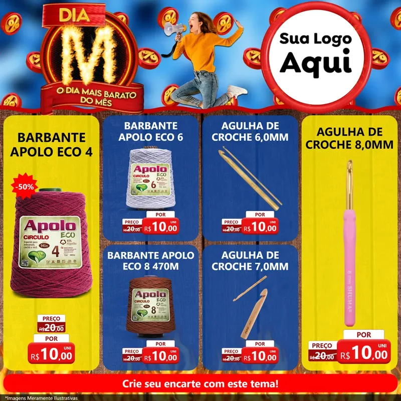 Modelo de Rede Social para Feed Facebook com o tema Dia M - O Dia Mais Barato Do Mês para Armarinho e Aviamentos