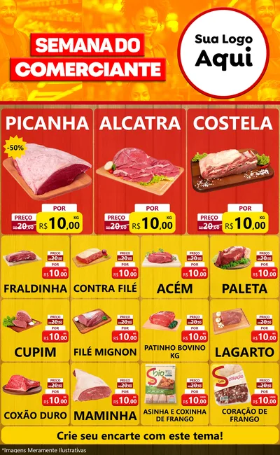 Modelo de Encarte para Encarte Grande com o tema Semana do Comerciante para Açougue