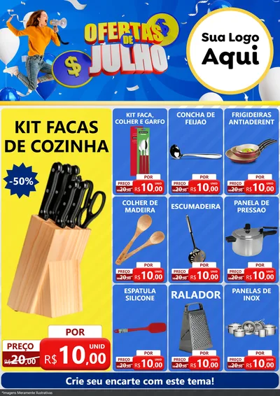 Modelo de Encarte para Encarte A4 Vertical com o tema Ofertas de Julho para Utilidades Domésticas