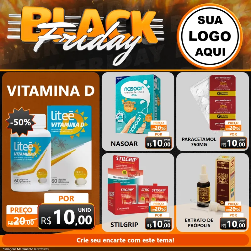 Modelo de Rede Social para Feed Facebook com o tema Black Friday para Farmácia