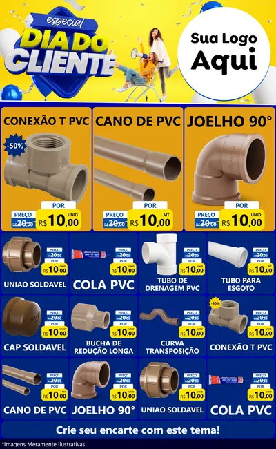 Modelo de Encarte para Encarte Grande com o tema Especial Dia do Cliente para Tubos e conexões