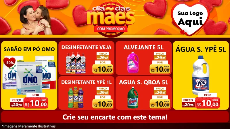 Modelo de TV para TV Horizontal com o tema Dia das Mães com Promoção para Produtos de Limpeza