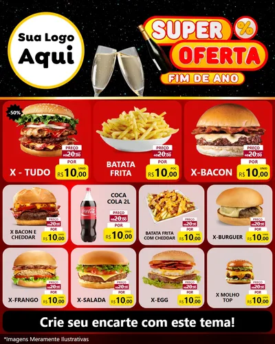Modelo de Rede Social para Feed Instagram com o tema Super Oferta Fim de Ano para Hamburgueria