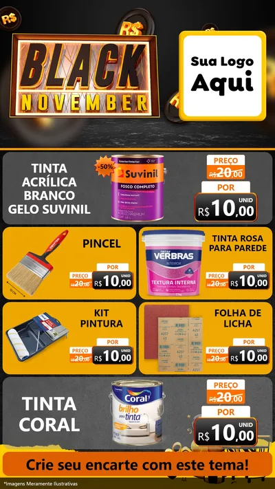 Modelo de TV para TV Vertical com o tema Black November para Tintas e Ferramentas