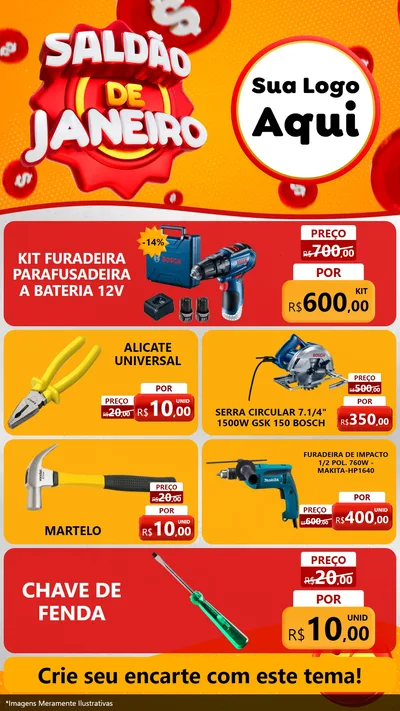Modelo de TV para TV Vertical com o tema Saldão de Janeiro para Maquinas e Ferramentas