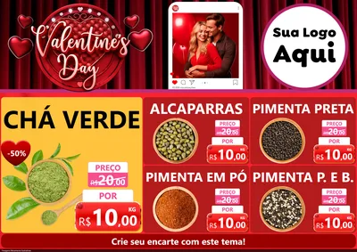 Modelo de Encarte para Encarte A4 Horizontal com o tema Valentine's Day para Produtos Naturais