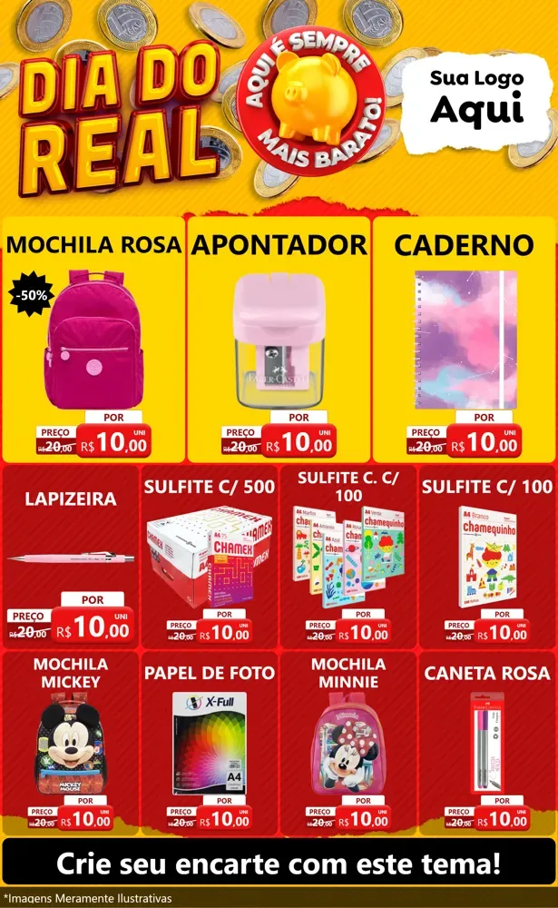 Modelo de Encarte para Encarte Grande com o tema Dia Do Real para Papelaria