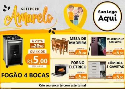 Modelo de Encarte para Encarte A4 Horizontal com o tema Setembro Amarelo para Móveis e Eletro