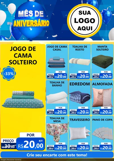 Modelo de Encarte para Encarte A4 Vertical com o tema Mês de Aniversário para Cama, Mesa e Banho