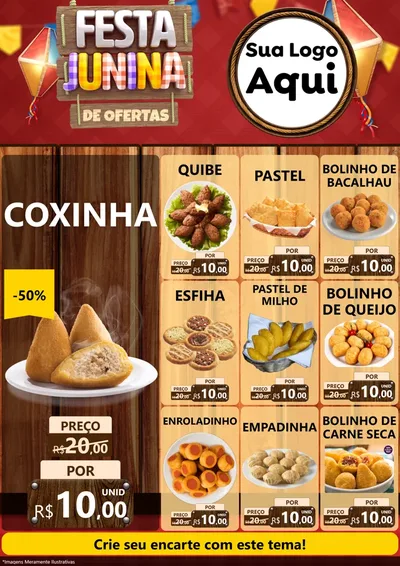 Modelo de Encarte para Encarte A4 Vertical com o tema Festa Junina de Ofertas para Salgadaria
