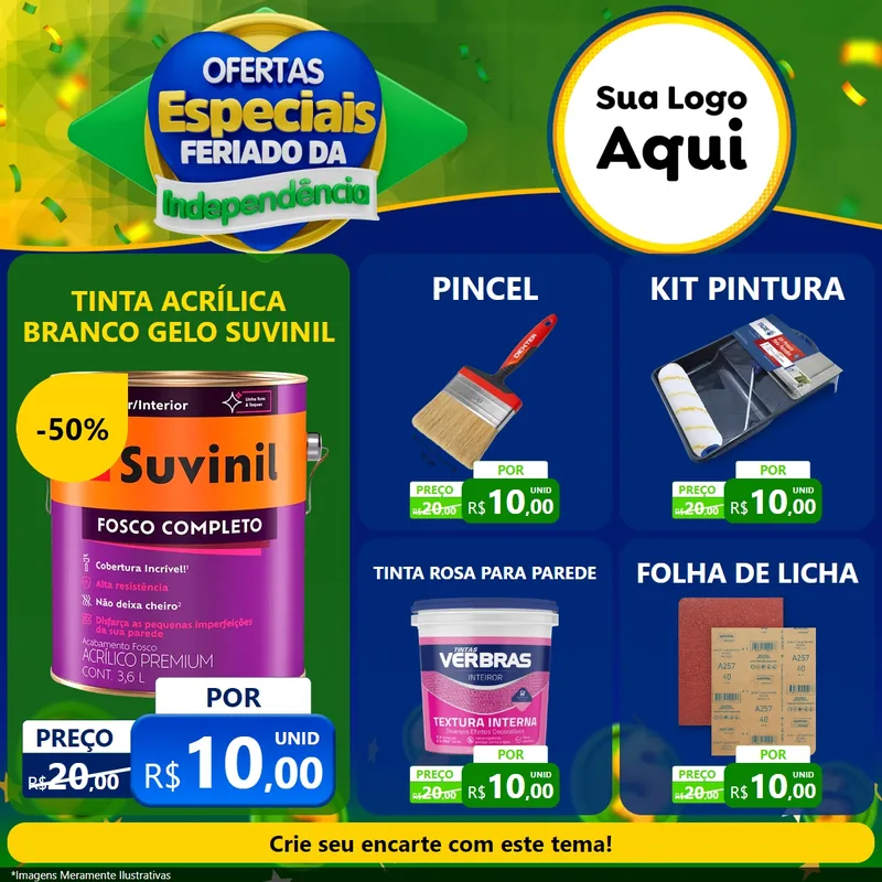 Modelo de Rede Social para Feed Facebook com o tema Ofertas Especiais Feriado da Independência para Tintas e Ferramentas