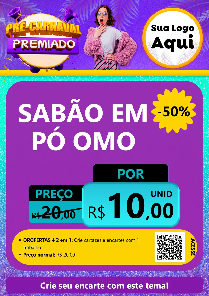 Modelo de Cartaz para Cartaz A4 Vertical com o tema Pré-Carnaval Premiado para Produtos de Limpeza