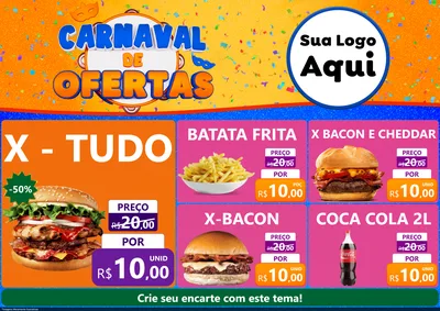 Modelo de Encarte para Encarte A4 Horizontal com o tema Carnaval de Ofertas para Hamburgueria