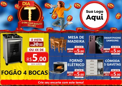 Modelo de Encarte para Encarte A4 Horizontal com o tema Dia T - O Dia Mais Barato Do Mês para Móveis e Eletro