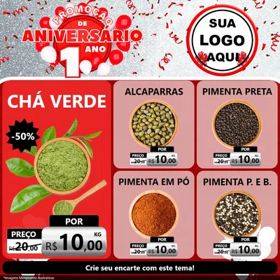 Modelo de Rede Social para Feed Facebook com o tema Promoção de Aniversário - 1 Ano para Produtos Naturais